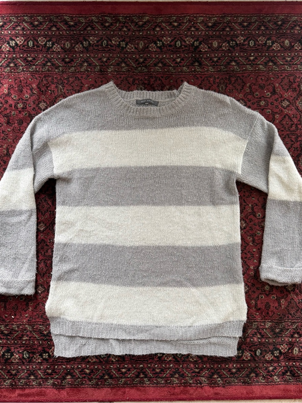 Suzy Shier Gray & White Striped Knit Sweater - Size M